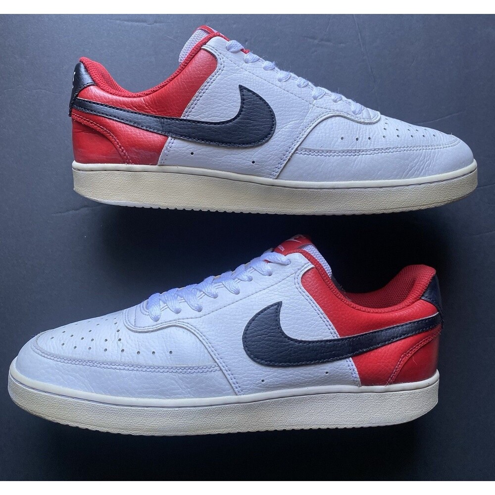 Nike Court Vision Low Mens US 10.5 Sneakers White Red Leather Shoes